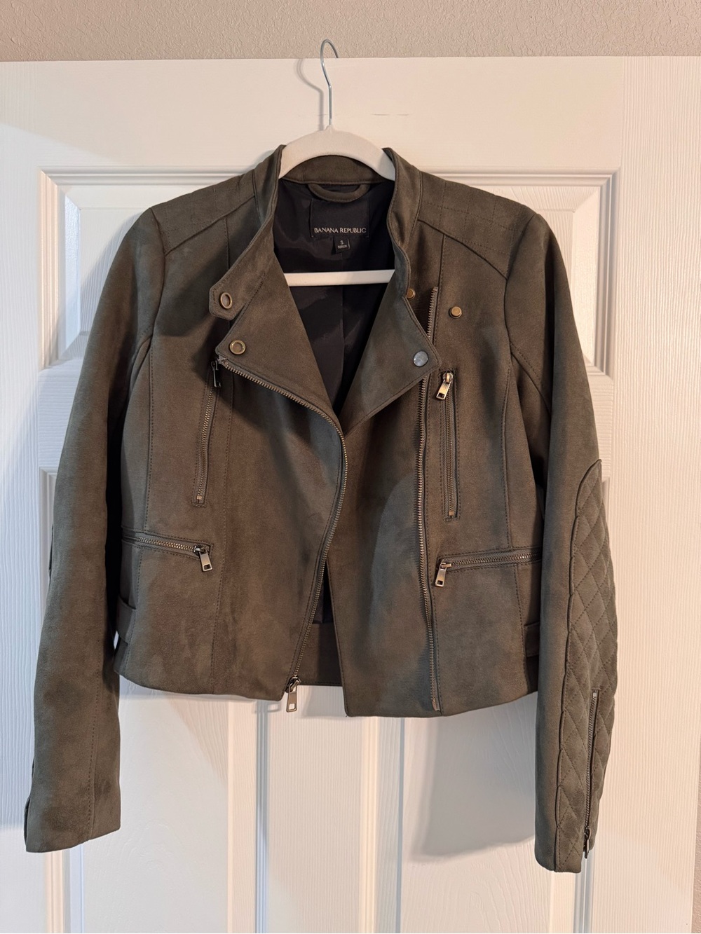 Banana Republic Olive Green Suede-Look Moto Jacket